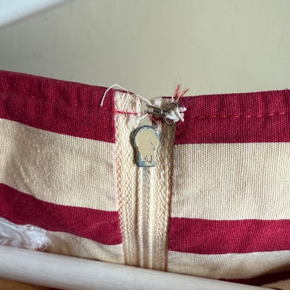 Vintage David Warren Midi Dress Fit N Flare A Line Red Striped Tomato Girl XS - Picture 11 of 14